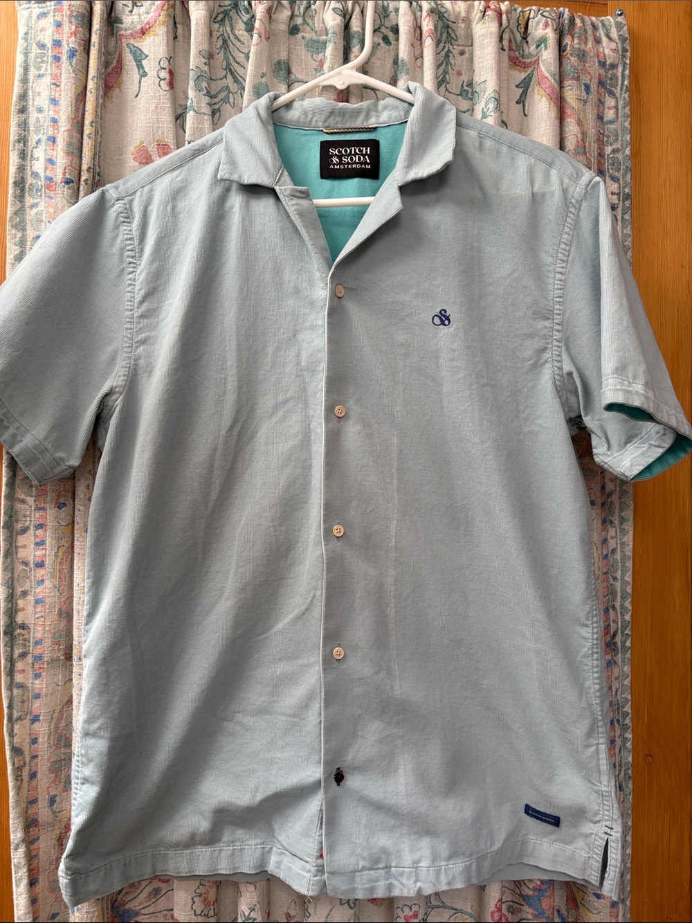 Men’s Scotch & Soda Light Blue Short Sleeve corduroy Button-Down Shirt